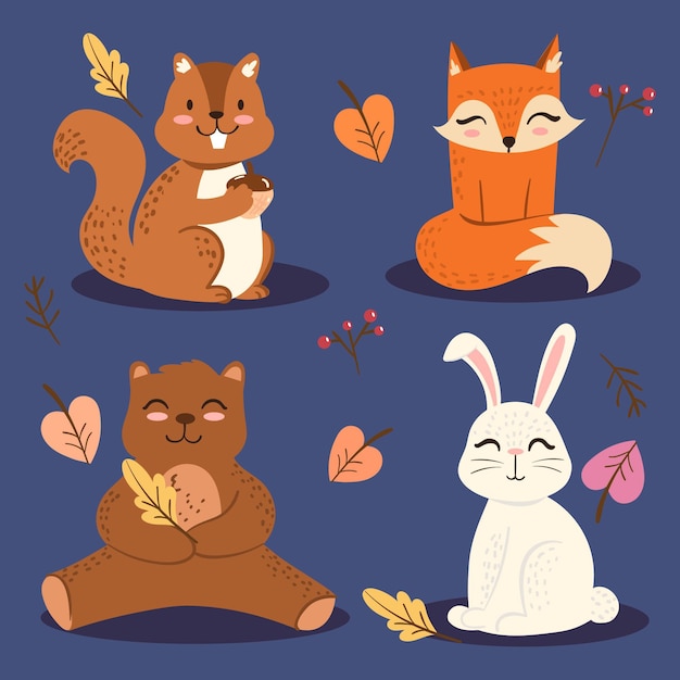 Free vector hand drawn autumn animals collection