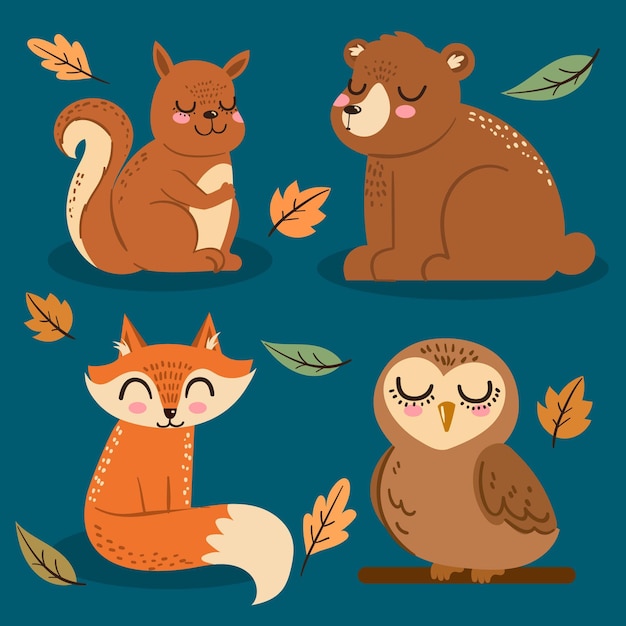 Free vector hand drawn autumn animals collection