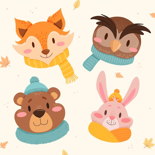 Free vector hand drawn autumn animals collection