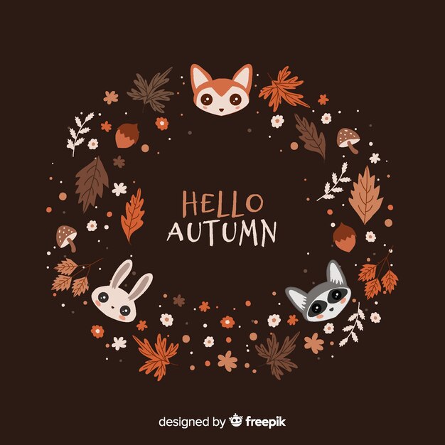 動物と手描きの秋の背景