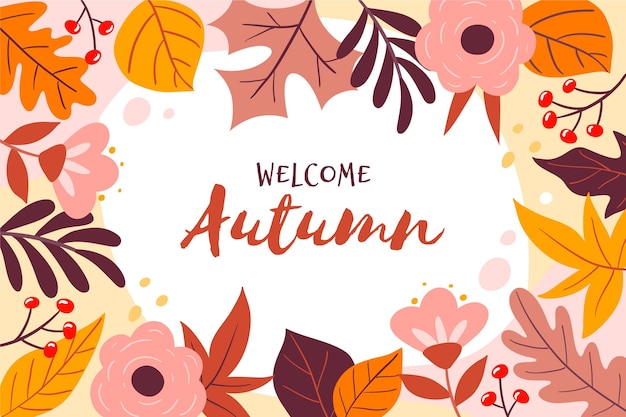手描き別の葉と秋の背景