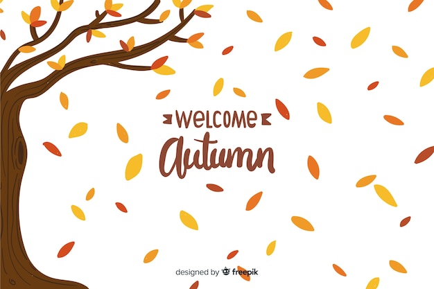 Vettore gratuito fondo di autunno disegnato a mano con foglie