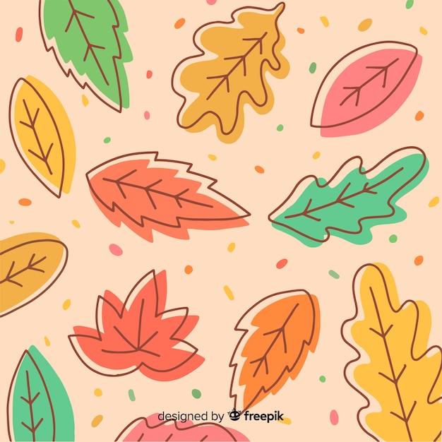 Free vector hand drawn autumn background with leaves