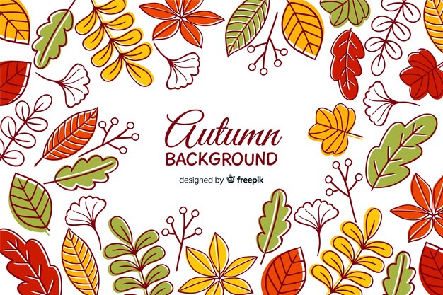 無料ベクター 手描きの秋の背景と葉