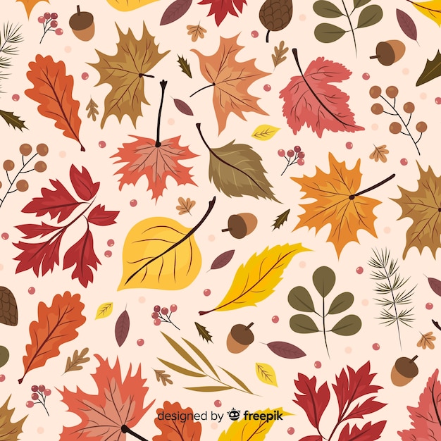 Hand drawn autumn background with leaves