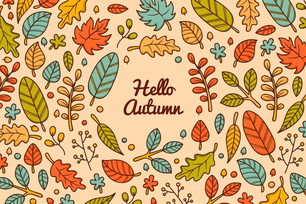 葉と手描きの秋の背景