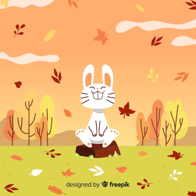 手描きのウサギと秋の背景
