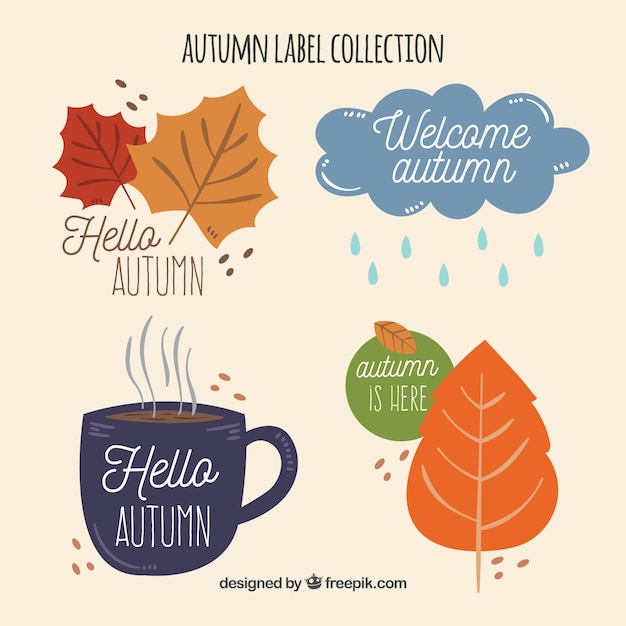 Collezione di badge autunno disegnato a mano