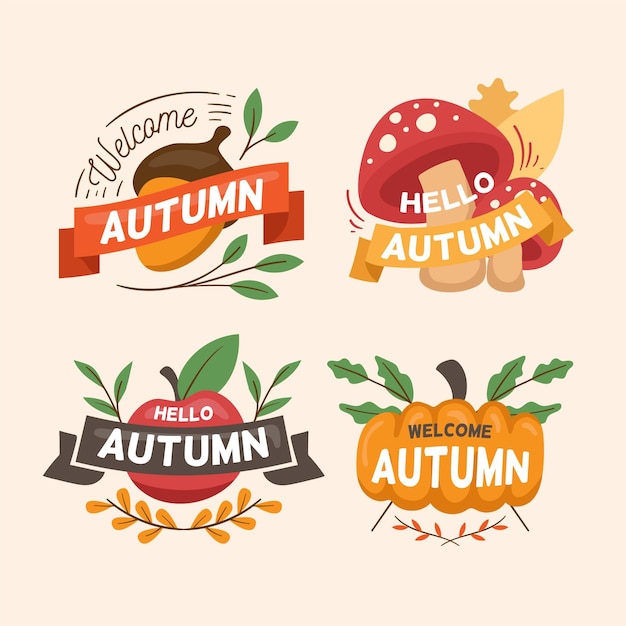 Collezione di badge autunno disegnato a mano