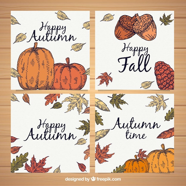 Hand drawn autumn card collection