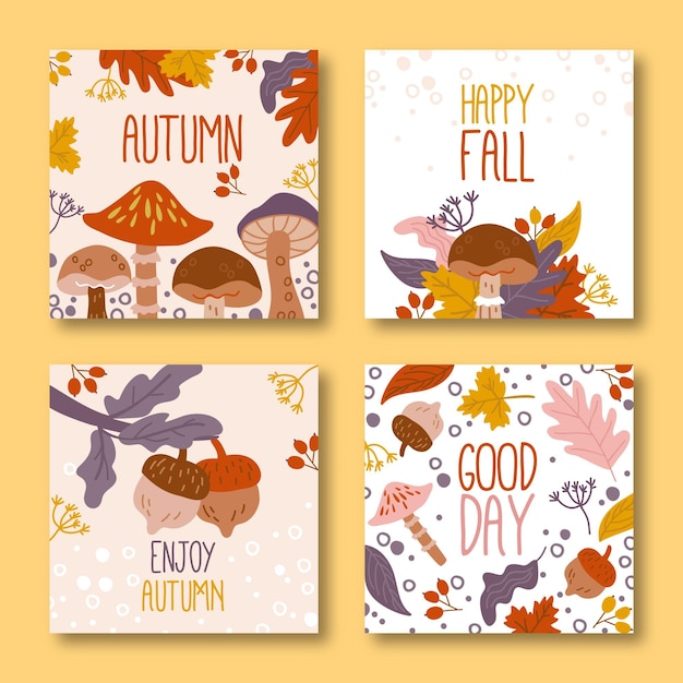 Hand drawn autumn card collection