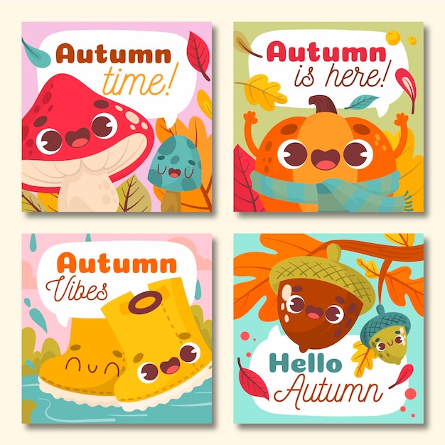 Free vector hand drawn autumn card collection