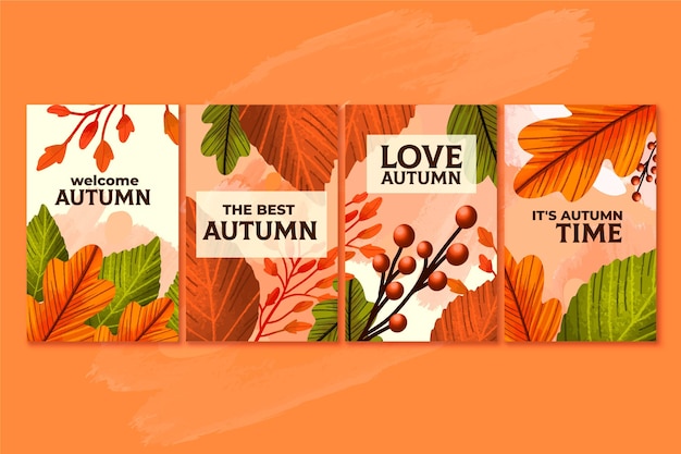Hand drawn autumn card collection