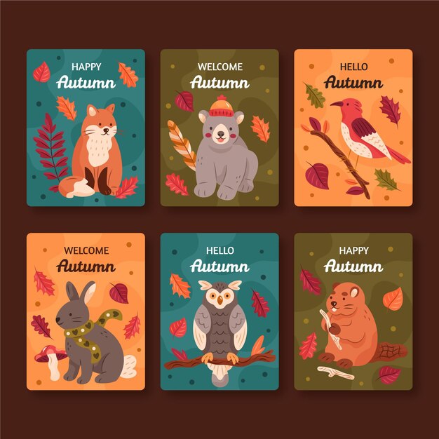 Hand drawn autumn card collection