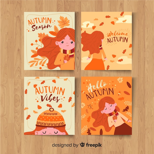 Free vector hand drawn autumn card template collection