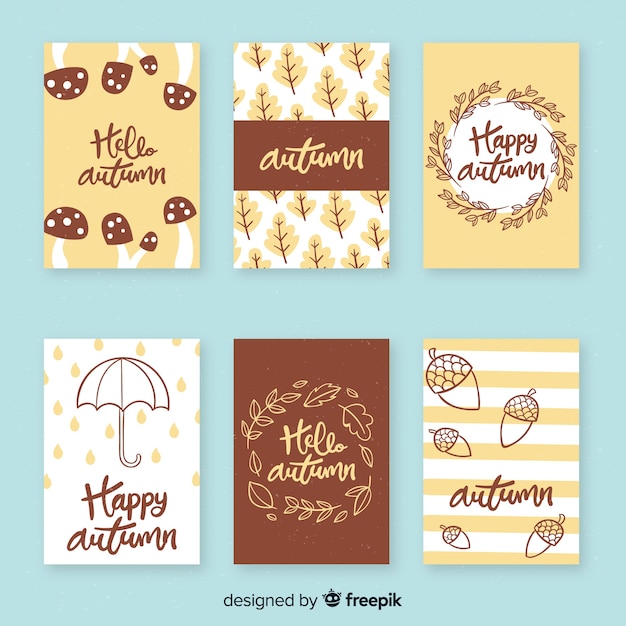 Free vector hand drawn autumn card template collection