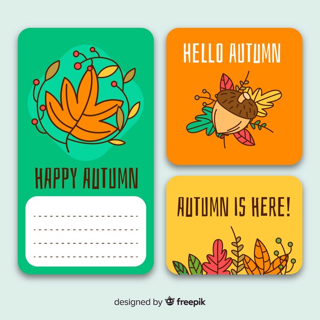 Hand drawn autumn cards collectio