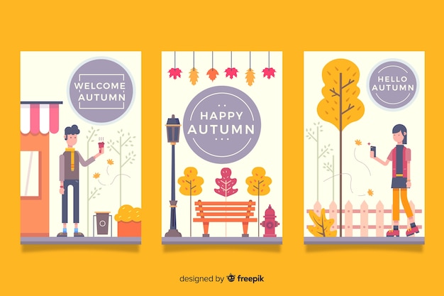 Hand drawn autumn cards collectio