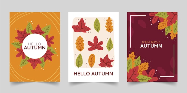 Hand drawn autumn cards collection