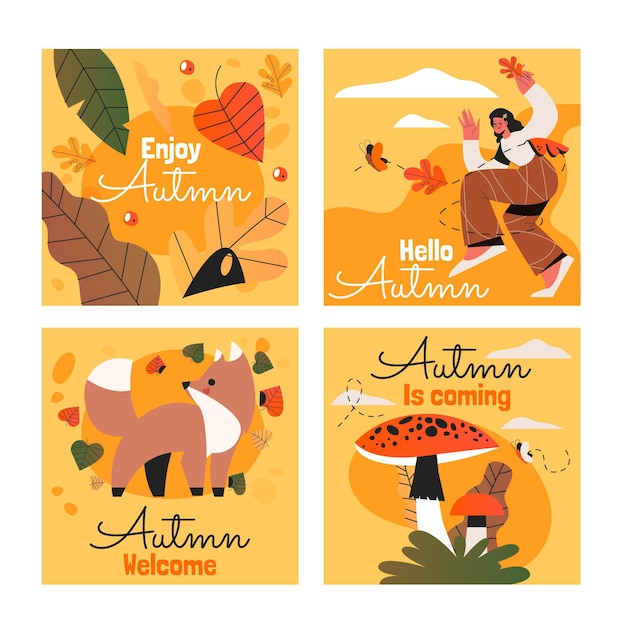 手描きの秋のカードコレクション