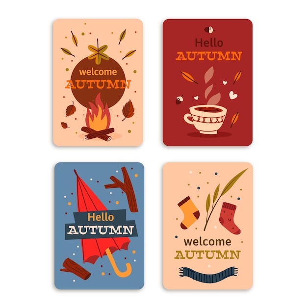 Free vector hand drawn autumn cards collection