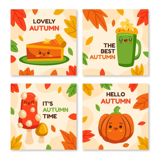 Hand drawn autumn cards collection