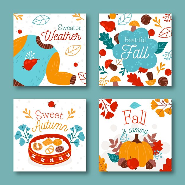 Hand drawn autumn cards template