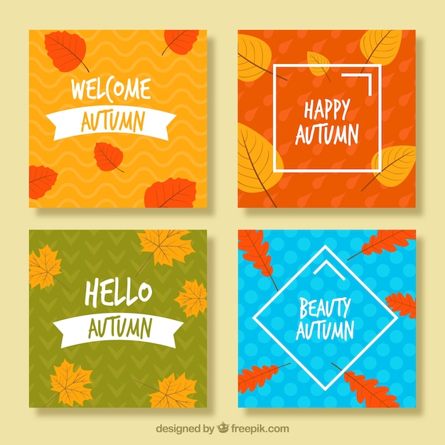 Hand drawn autumn cards with modern design