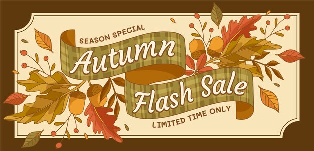 Hand drawn autumn celebration horizontal sale banner template