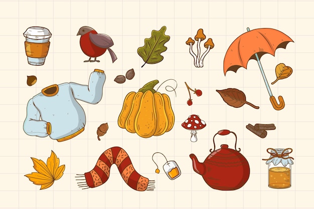 手描きの秋の要素コレクション