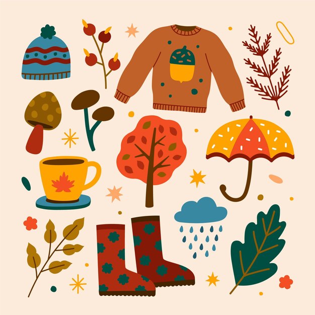 Hand drawn autumn elements collection