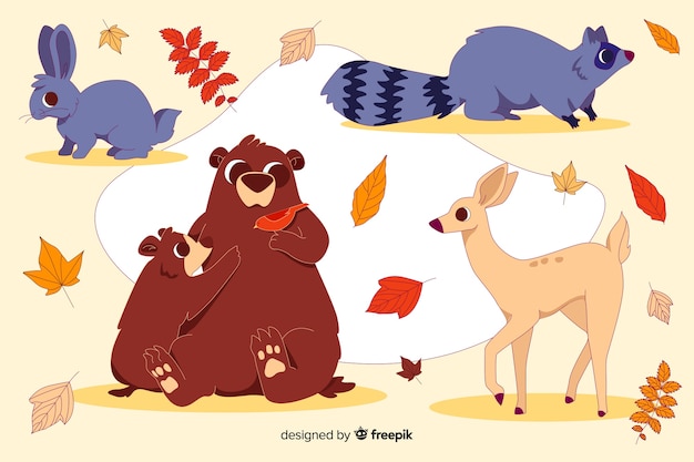 Hand drawn autumn forest animal collection