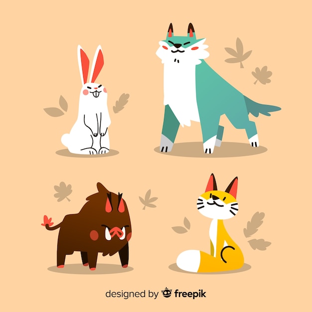 Free vector hand drawn autumn forest animal collection