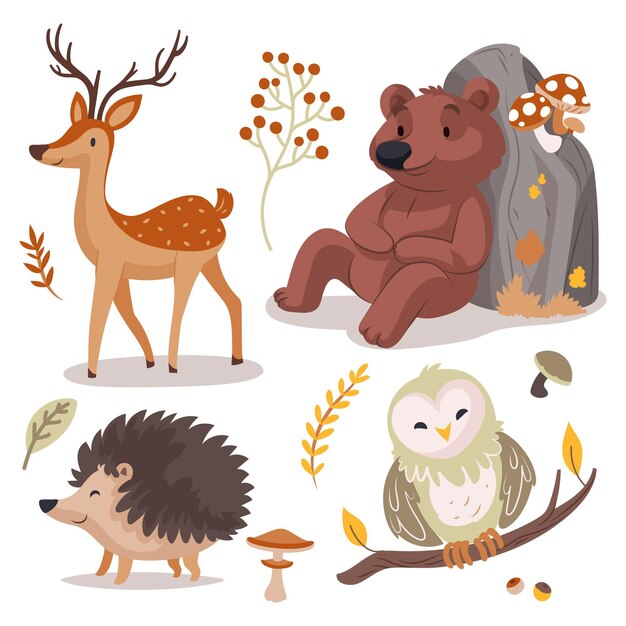 Hand drawn autumn forest animals collection