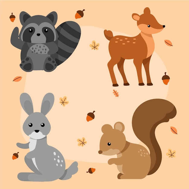 Free vector hand drawn autumn forest animals pack