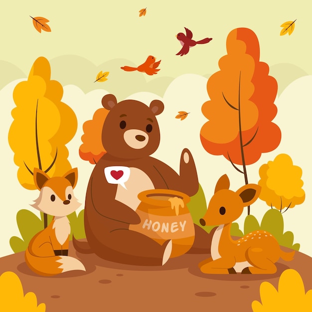 Hand drawn autumn forest animals