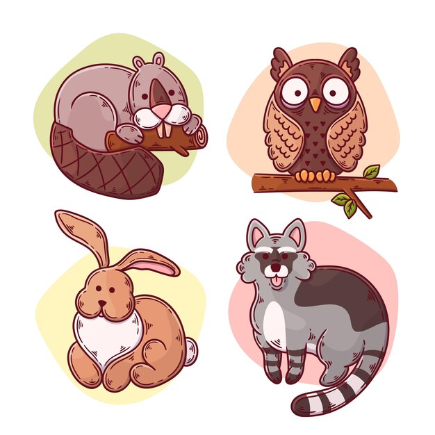 Hand drawn autumn forest animals