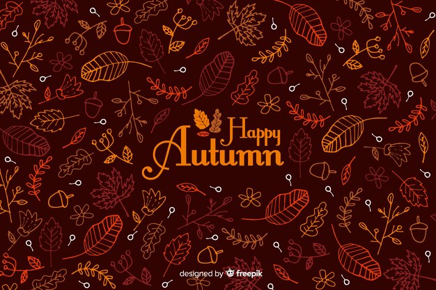 Hand drawn autumn forest leaves background