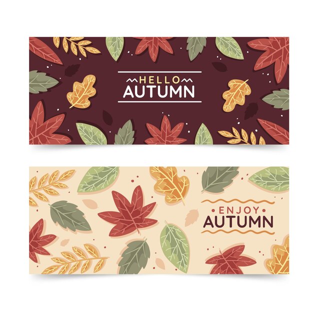 Hand drawn autumn horizontal banners set