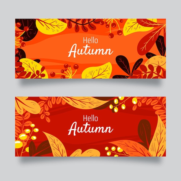 Hand drawn autumn horizontal banners set