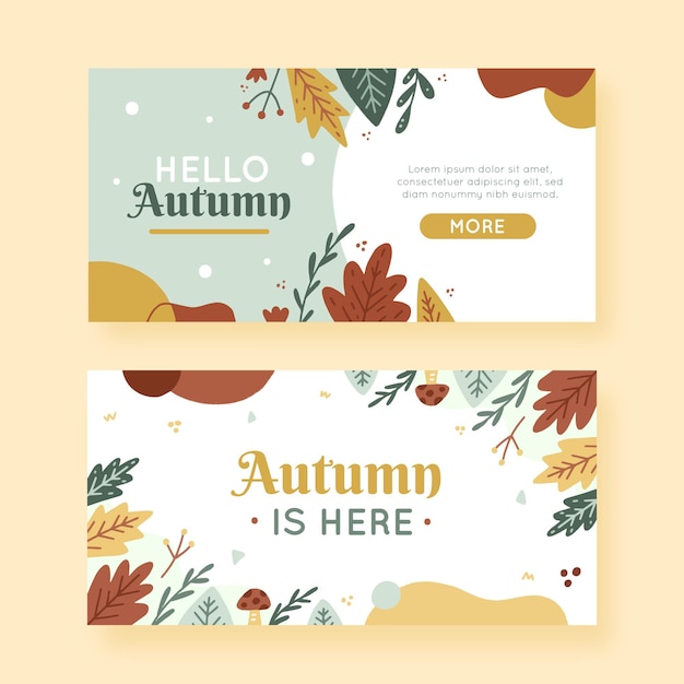 Hand drawn autumn horizontal banners set