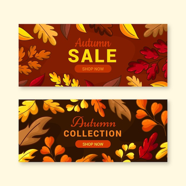 Hand drawn autumn horizontal banners set