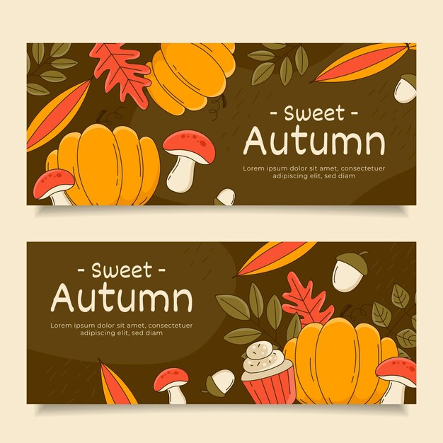 Hand drawn autumn horizontal banners set