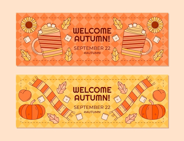 Free vector hand drawn autumn horizontal banners set