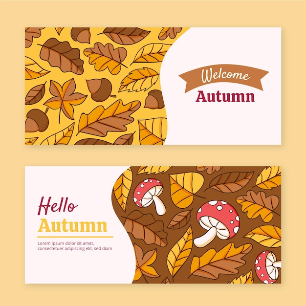 Free vector hand drawn autumn horizontal banners set