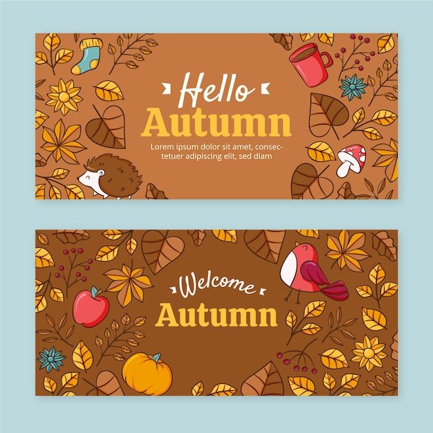 Free vector hand drawn autumn horizontal banners set