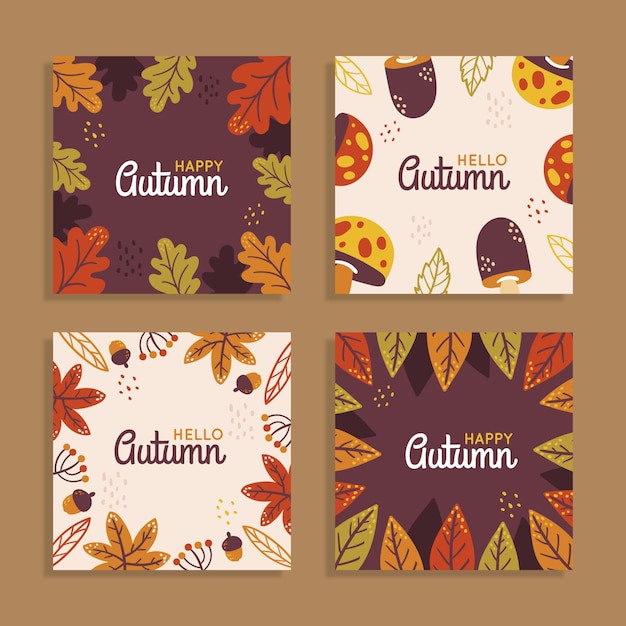 Free vector hand drawn autumn instagram posts collection