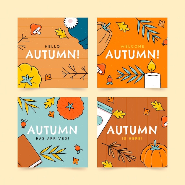 Hand drawn autumn instagram posts collection