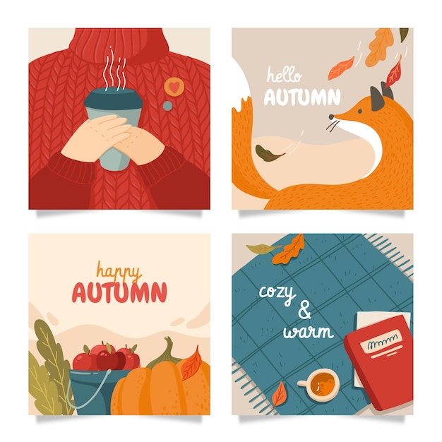 Free vector hand drawn autumn instagram posts collection