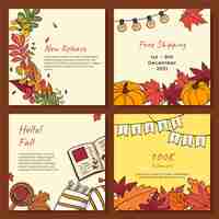 Free vector hand drawn autumn instagram posts collection